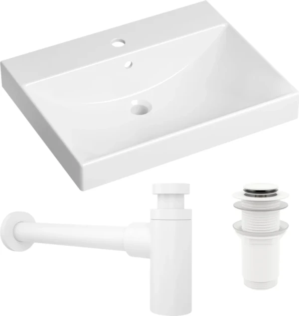 Комплект Раковина Lavinia Boho Bathroom Sink 33311012 + Донный клапан Wellsee Drainage System 182138000 матовый белый + Сифон 182108000 белый