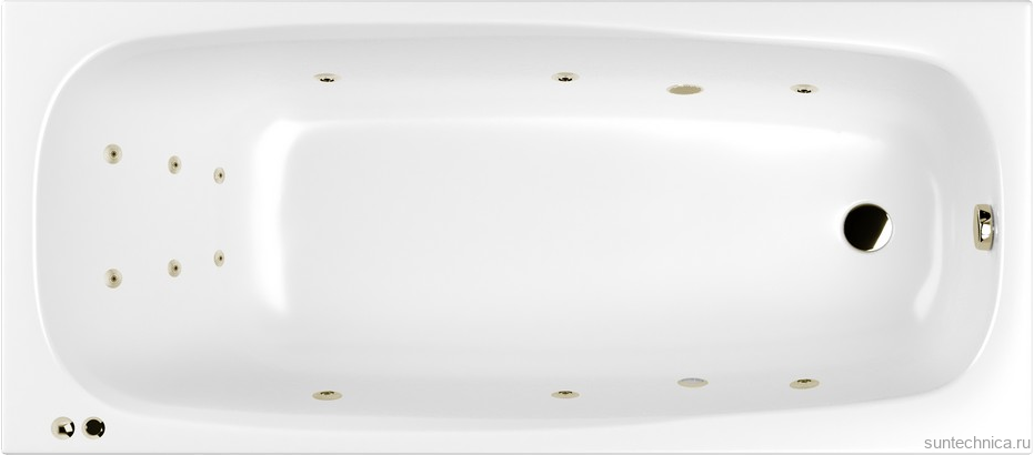 Акриловая ванна WHITECROSS Layla Slim LINE 180x80 см, встраиваемая, с гидромассажем, белая, с каркасом, со сливом-переливом, фурнитура бронза