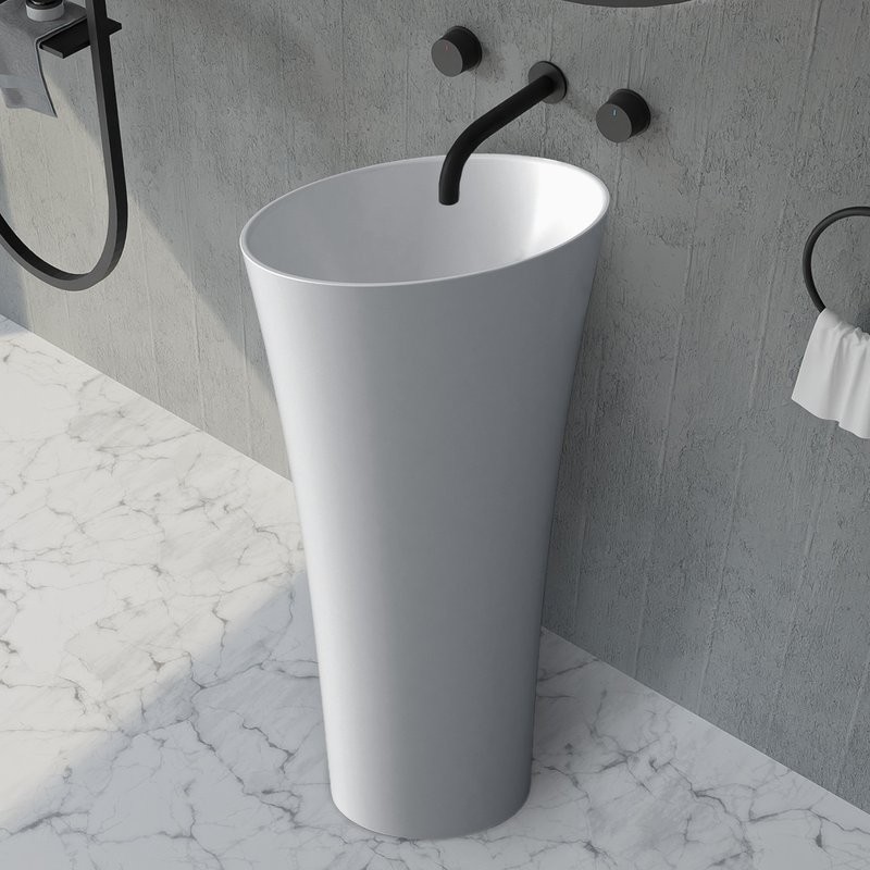 Раковина напольная Abber Stein AS2509 50 матовая белая, круглая, моноблок, искусственный камень