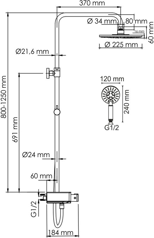 Душевая стойка Wasserkraft Aller A113.067.058.CH Thermo с термостатом, хром