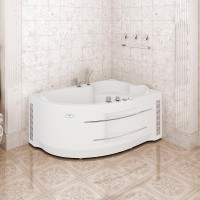 Акриловая ванна Radomir Vannesa Massage Ирма классик, R 160x105 см, угловая, правая, пристенная, с гидромассажем, белая, асимметричная, с каркасом, с экраном, с сиденьем, со сливом-переливом, с полотенцедержателем