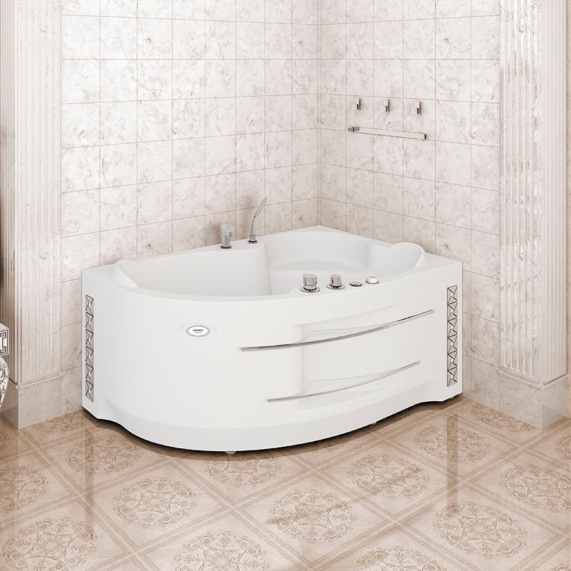 Акриловая ванна Radomir Vannesa Massage Ирма классик, R 160x105 см, угловая, правая, пристенная, с гидромассажем, белая, асимметричная, с каркасом, с экраном, с сиденьем, со сливом-переливом, с полотенцедержателем