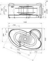Акриловая ванна Radomir Vannesa Massage Ирма классик, R 160x105 см, угловая, правая, пристенная, с гидромассажем, белая, асимметричная, с каркасом, с экраном, с сиденьем, со сливом-переливом, с полотенцедержателем