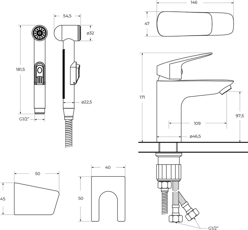 Комплект для раковины BelBagno Due LVM/HGN-CRM-W0 с гигиеническим душем