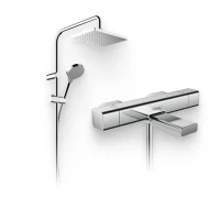 Душевой комплект Термостат Hansgrohe Ecostat E 15774000 для ванны с душем + Стойка Vernis Shape 26282000 Showerpipe 230 1jet Reno хром
