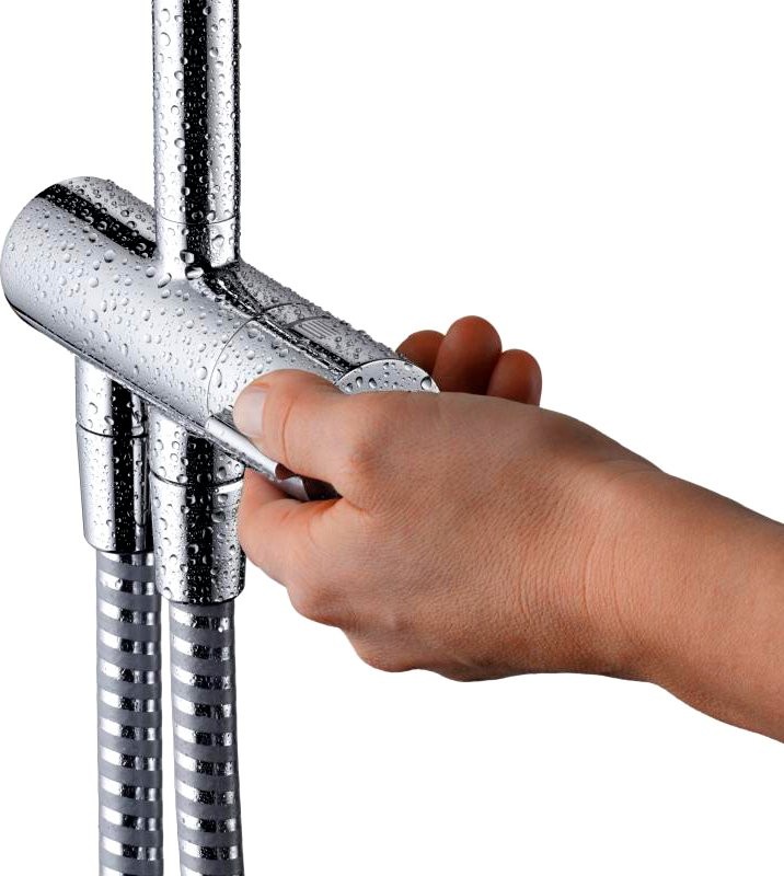 Душевой комплект Термостат Hansgrohe Ecostat E 15774000 для ванны с душем + Стойка Vernis Shape 26282000 Showerpipe 230 1jet Reno хром