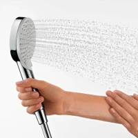 Душевой комплект Термостат Hansgrohe Ecostat E 15774000 для ванны с душем + Стойка Vernis Shape 26282000 Showerpipe 230 1jet Reno хром