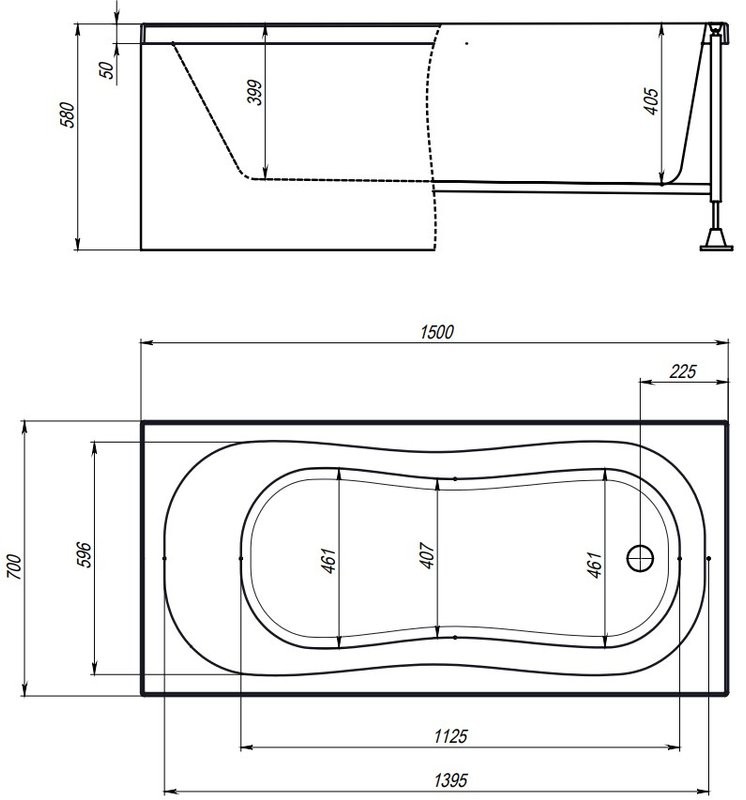 Акриловая ванна Alex Baitler Victoria 150x70 см, встраиваемая, белая, с экраном
