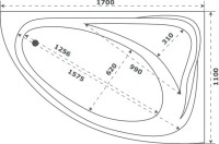 Акриловая ванна Bas Милан R 170x110 см, угловая, правая, пристенная, белая, четверть круга, с каркасом, с сиденьем