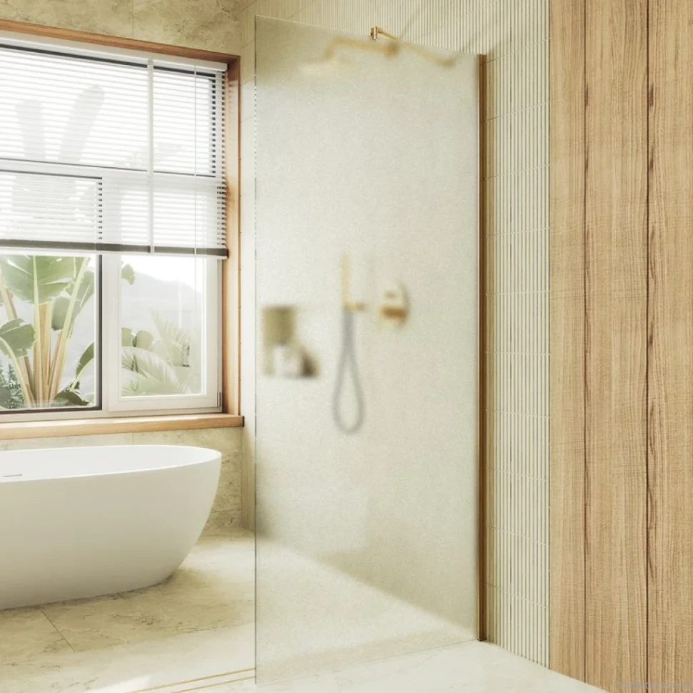 Душевая перегородка Maybahglass MGD-680-5ш 109 см, профиль золото, стекло сатин