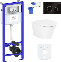 Комплект Lavinia Boho Унитаз подвесной Biore Rimless 3304102R + Крышка-сиденье Biore 33290410 с микролифтом + Инсталляция RelFix 38010010 + Кнопка RelFix 380502MB матовая черная, хром + Дозатор RelFix 38040010