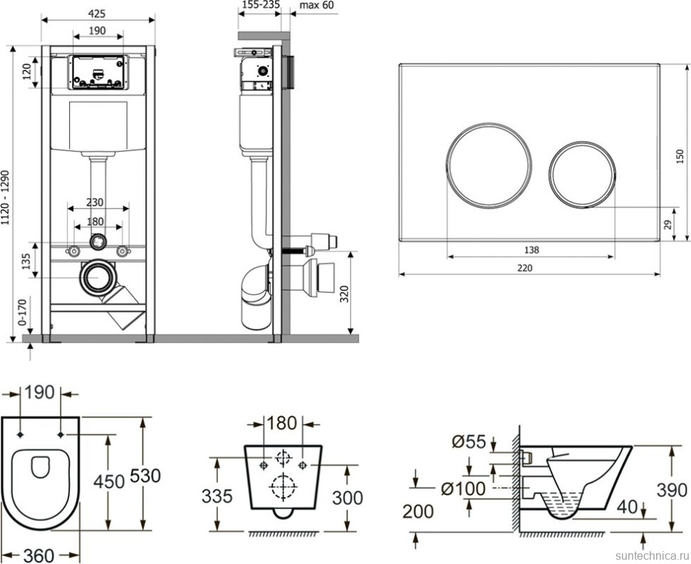 Комплект Lavinia Boho Унитаз подвесной Biore Rimless 3304102R + Крышка-сиденье Biore 33290410 с микролифтом + Инсталляция RelFix 38010010 + Кнопка RelFix 380502MB матовая черная, хром + Дозатор RelFix 38040010