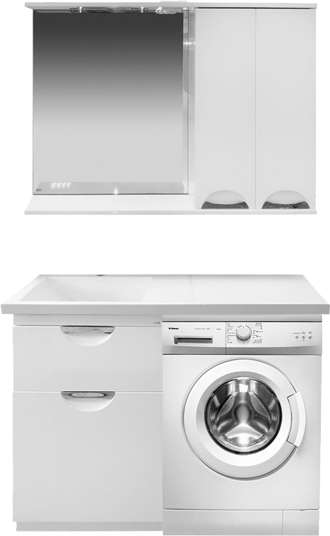 Мебель для ванной комнаты Misty Куба 60 белая, под стиральную машину, с бельевой корзиной