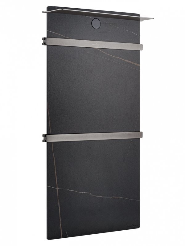 Полотенцесушитель электрический Wonzon & Woghand Stuttgart WW-A504-GM 80x45 см, подключение справа, черный мрамор, темный графит, с полкой