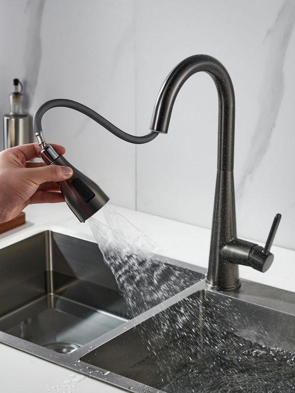 Смеситель для кухни с выдвижным изливом Shevanik S363T, оружейная сталь