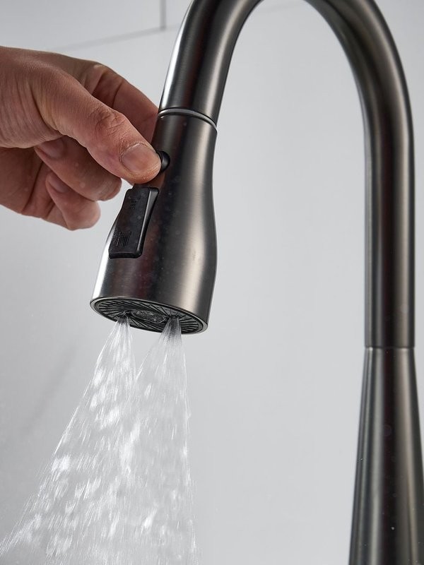 Смеситель для кухни с выдвижным изливом Shevanik S363T, оружейная сталь