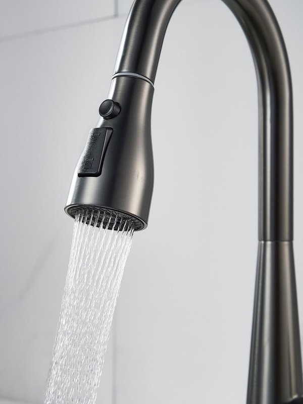 Смеситель для кухни с выдвижным изливом Shevanik S363T, оружейная сталь