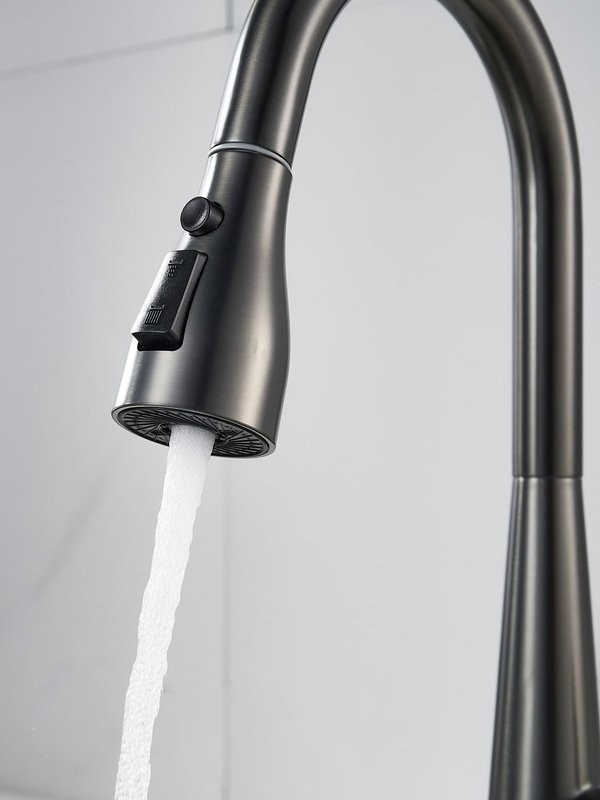 Смеситель для кухни с выдвижным изливом Shevanik S363T, оружейная сталь