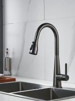 Смеситель для кухни с выдвижным изливом Shevanik S363T, оружейная сталь