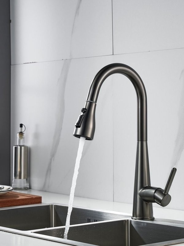 Смеситель для кухни с выдвижным изливом Shevanik S363T, оружейная сталь