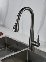 Смеситель для кухни с выдвижным изливом Shevanik S363T, оружейная сталь