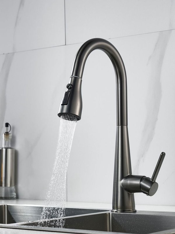 Смеситель для кухни с выдвижным изливом Shevanik S363T, оружейная сталь