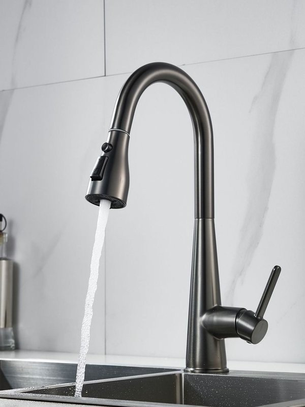 Смеситель для кухни с выдвижным изливом Shevanik S363T, оружейная сталь