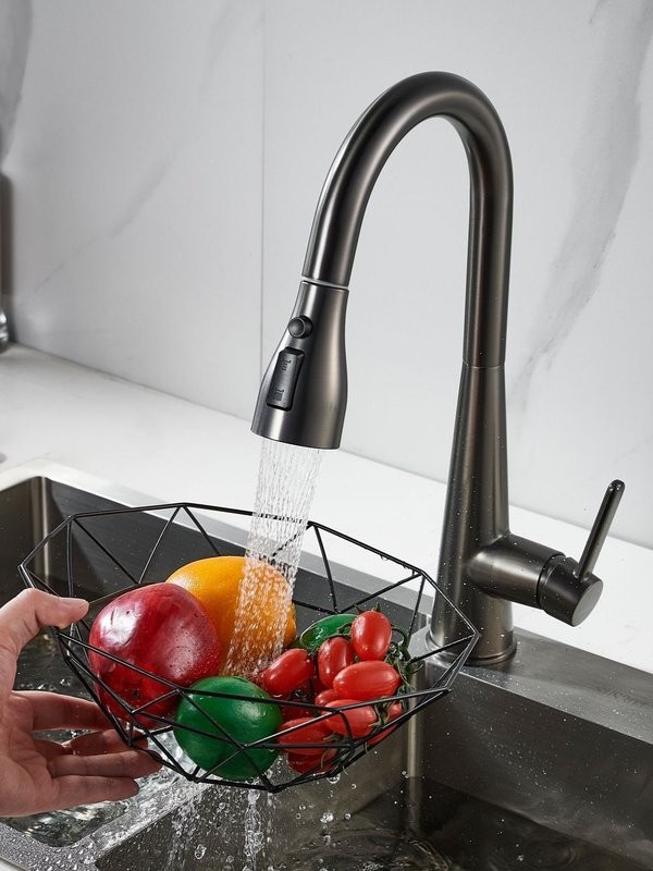 Смеситель для кухни с выдвижным изливом Shevanik S363T, оружейная сталь