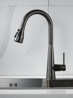 Смеситель для кухни с выдвижным изливом Shevanik S363T, оружейная сталь