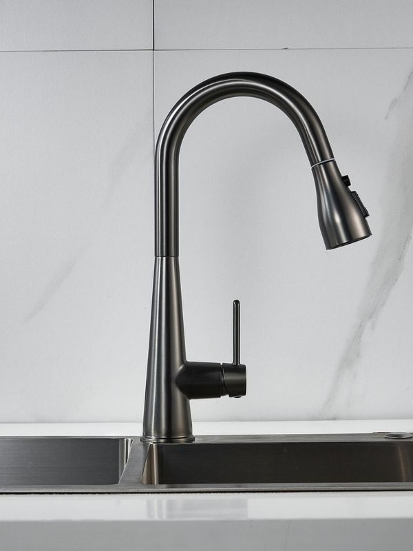 Смеситель для кухни с выдвижным изливом Shevanik S363T, оружейная сталь