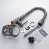 Смеситель для кухни с выдвижным изливом Shevanik S363T, оружейная сталь