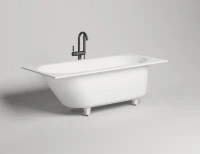 Ванна из искусственного камня Salini Ornella Kit S-Sense 170x75 см, встраиваемая, матовая белая, на ножках, со сливом-переливом, с донным клапаном
