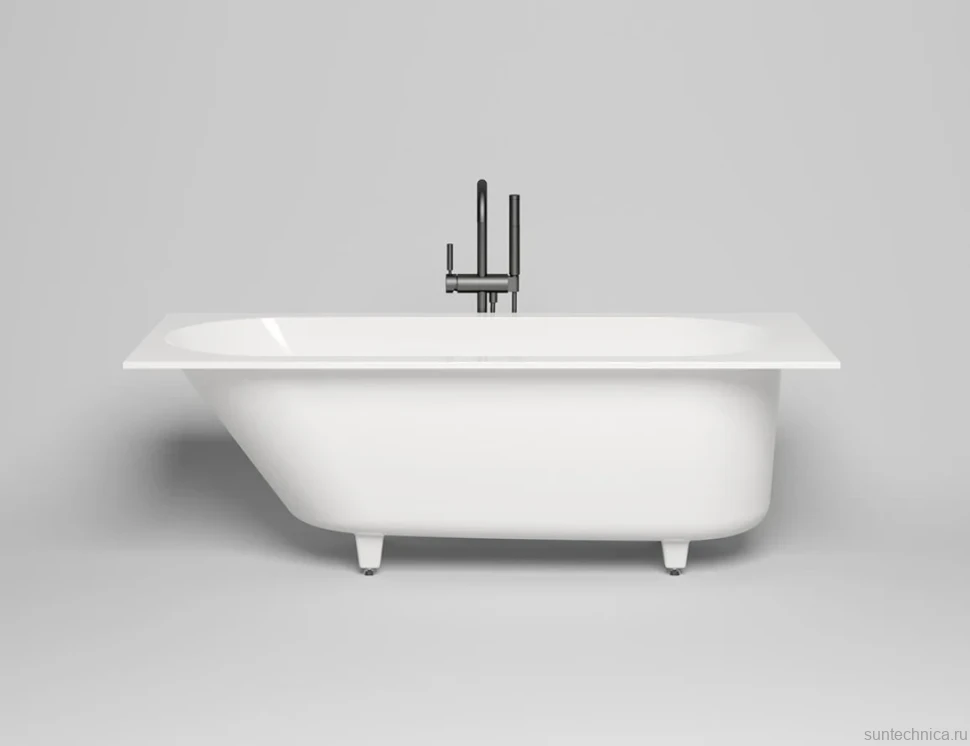Ванна из искусственного камня Salini Ornella Kit S-Sense 170x75 см, встраиваемая, матовая белая, на ножках, со сливом-переливом, с донным клапаном