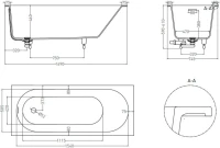 Ванна из искусственного камня Salini Ornella Kit S-Sense 170x75 см, встраиваемая, матовая белая, на ножках, со сливом-переливом, с донным клапаном