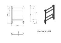 Полотенцесушитель электрический Grota Nosto 430х600 RAL9005 EL 60x45 см, подключение справа, слева, скрытое подключение справа, матовый черный, лесенка, из стали