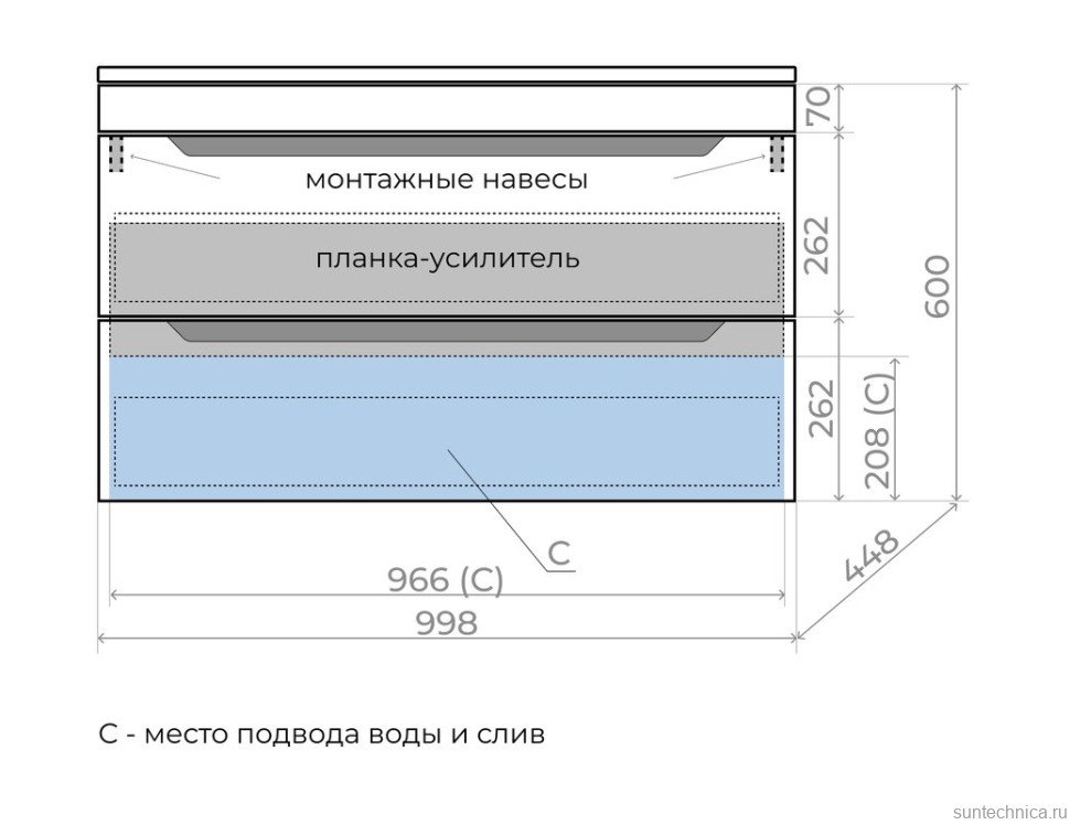 Тумба под раковину без столешницы Style Line Остин 100 подвесная, графит эмаль plus
