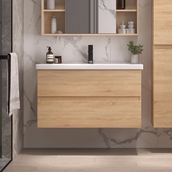 Тумба с раковиной SanStar Тоскана 100 дуб сонома светлый, раковина Sentek Миранда 100