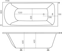 Ванна из искусственного камня Marmo Bagno Глория 170x80 см, пристенная, белая, на ножках