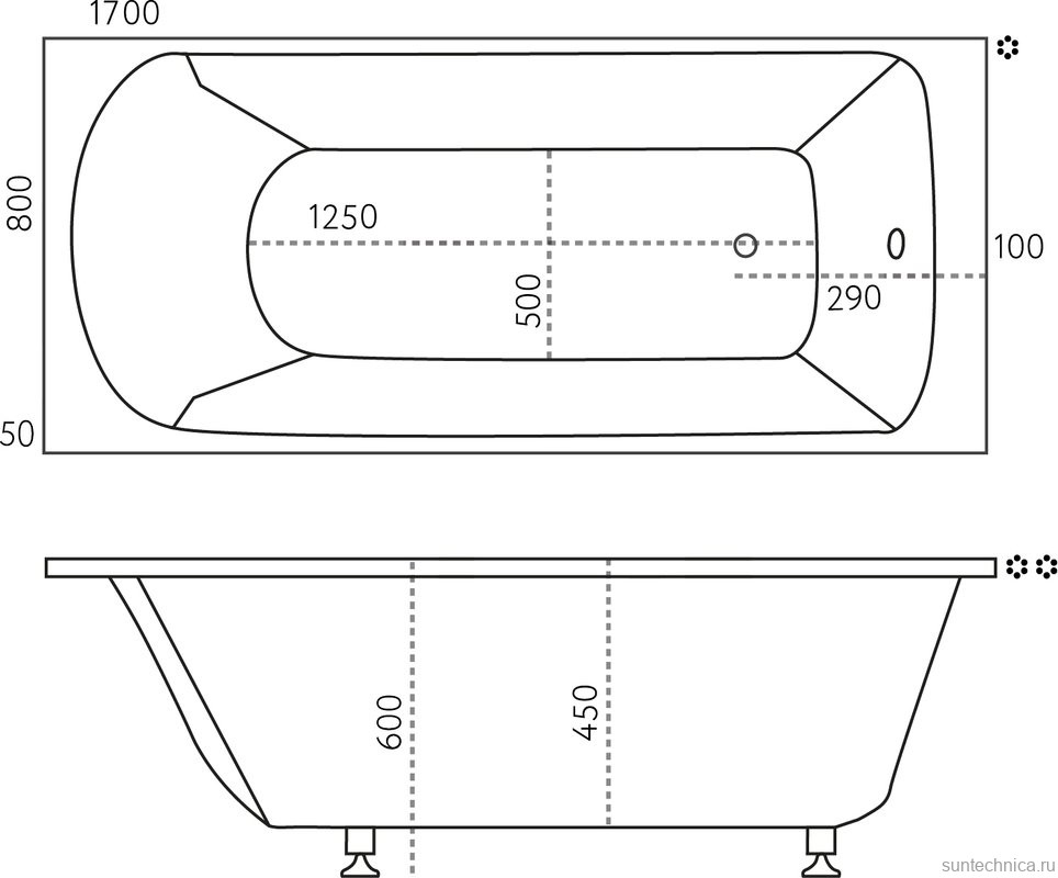 Ванна из искусственного камня Marmo Bagno Глория 170x80 см, пристенная, белая, на ножках