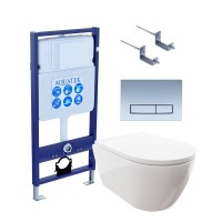Комплект Унитаз подвесной AQUATEK Поларис AQ0700-00 безободковый, с микролифтом + Инсталляция Standard INS-0000012 + Комплект креплений KKI-0000002 + Кнопка KDI-0000024 хром матовый