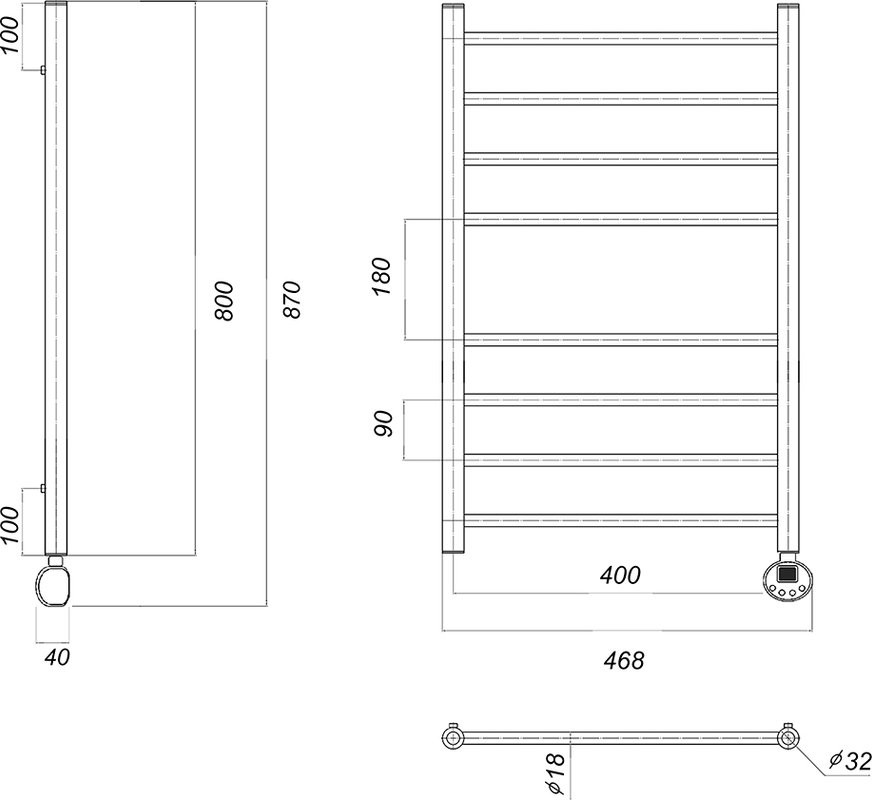 Полотенцесушитель электрический Domoterm Медея П8 40x80 ER, хром, R
