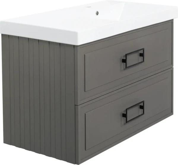 Тумба с раковиной La Fenice Cubo Twin 90 R подвесная, cappuccino, ручки черные, раковина Cubo 90 R