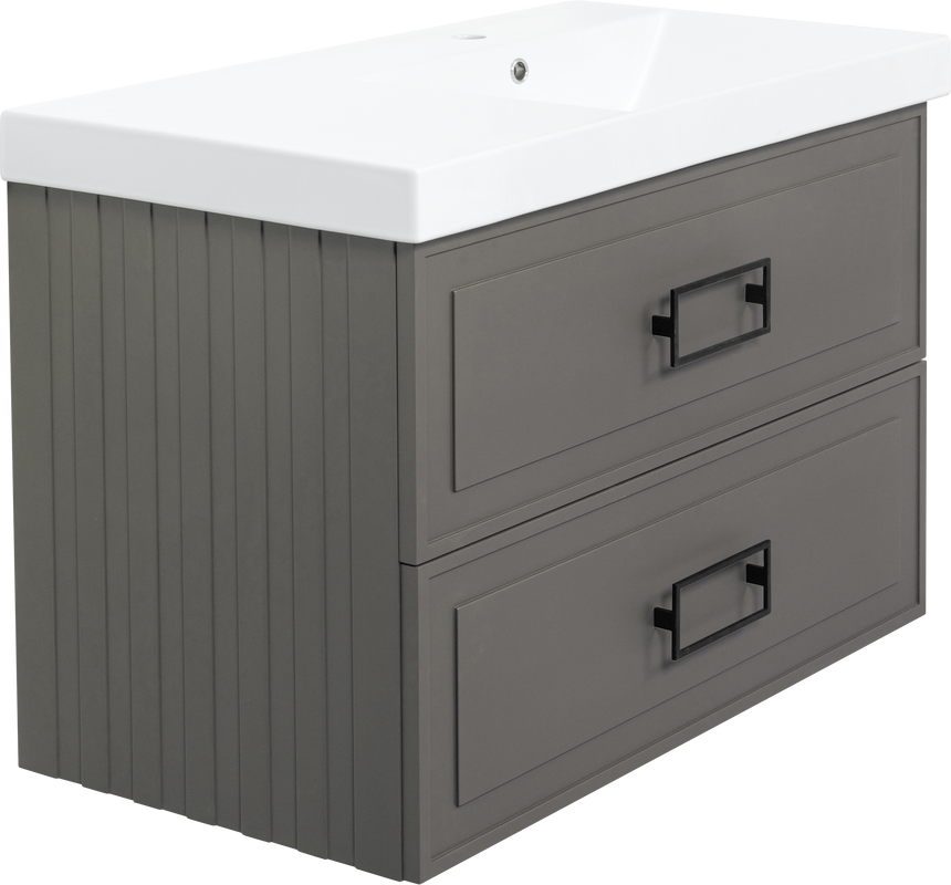 Тумба с раковиной La Fenice Cubo Twin 90 R подвесная, cappuccino, ручки черные, раковина Cubo 90 R