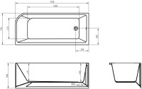 Акриловая ванна BelBagno BB712-1700-730-L 170x75 см, левая, пристенная, белая, асимметричная, на ножках, со сливом-переливом, с донным клапаном