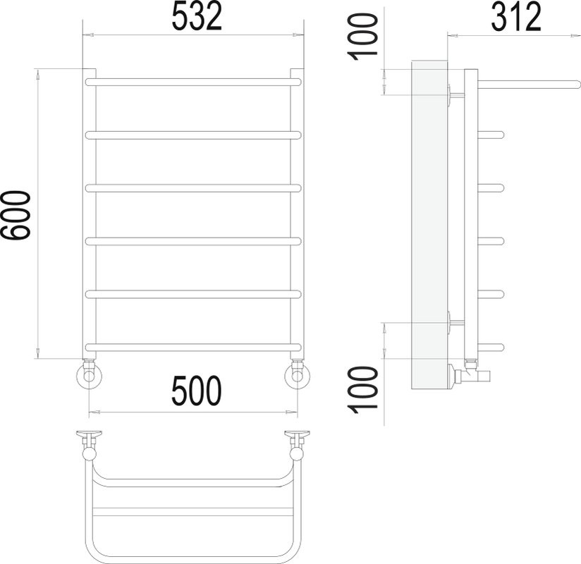 Полотенцесушитель водяной Terminus Полка П6 500x600 с полкой