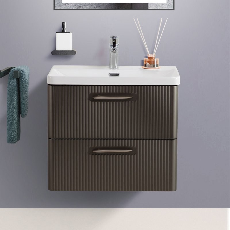 Тумба с раковиной BelBagno Due 60 подвесная, 2 ящика, оружейная сталь