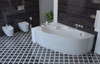 Акриловая ванна Lavinia Boho Bell Pro L 160x105 см, угловая, левая, встраиваемая, белая, асимметричная, с каркасом, с сиденьем