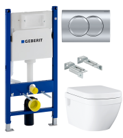 Комплект Унитаз подвесной Grohe Euro Ceramic 39703000 безободковый + Инсталляция Geberit Duofix Delta 458.149.21.1 с кнопкой смыва, хром