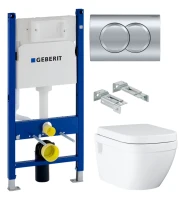 Комплект Унитаз подвесной Grohe Euro Ceramic 39703000 безободковый + Инсталляция Geberit Duofix Delta 458.149.21.1 с кнопкой смыва, хром