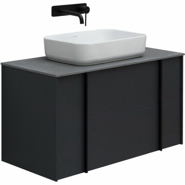 Тумба с раковиной Allen Brau Reality 90 подвесная, антрацит матовый, столешница графит структ, раковина Fantasy Quad 50х36 белая матовая